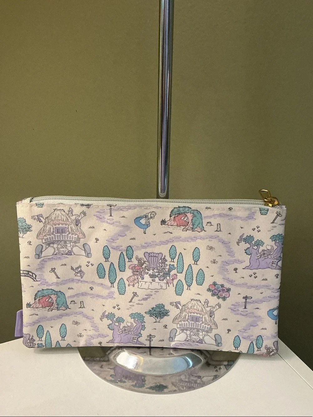 Disney Loungefly Alice in a Wonderland Map Print Ivory Zip Cosmetic Pouch Bag